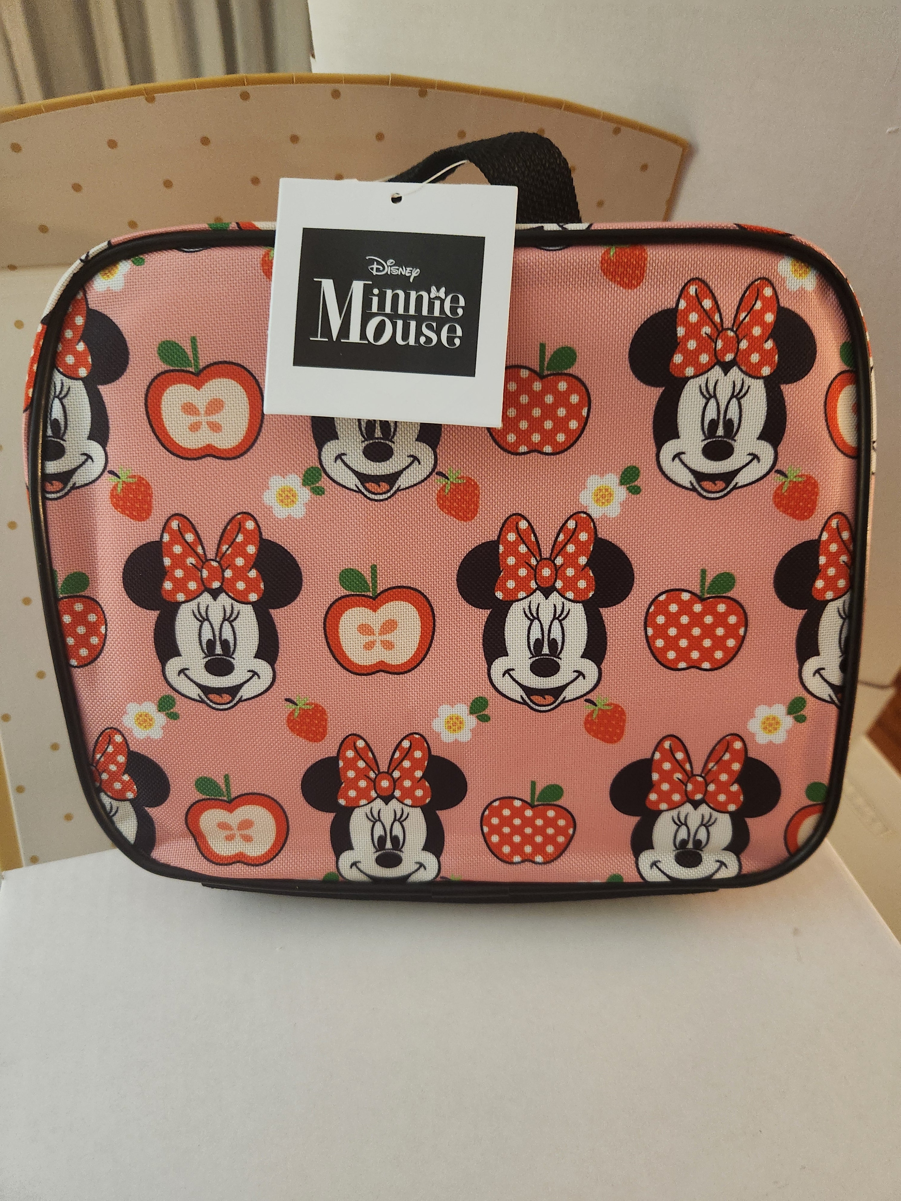 Disney Minnie Mouse Apple/Strawberry Lunch Bag, SquareDesign, Zipper Closure