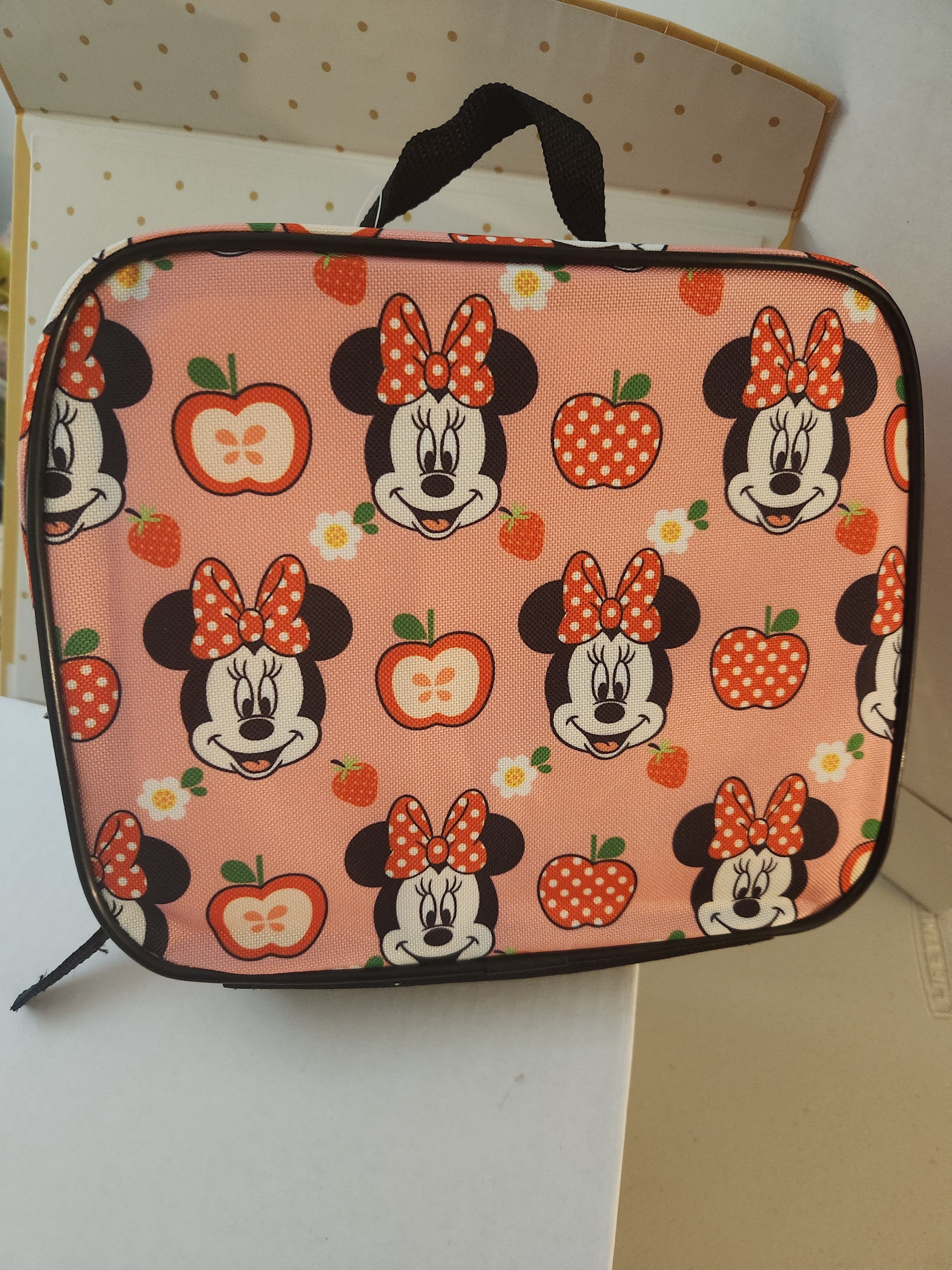 Disney Minnie Mouse Apple/Strawberry Lunch Bag, SquareDesign, Zipper Closure