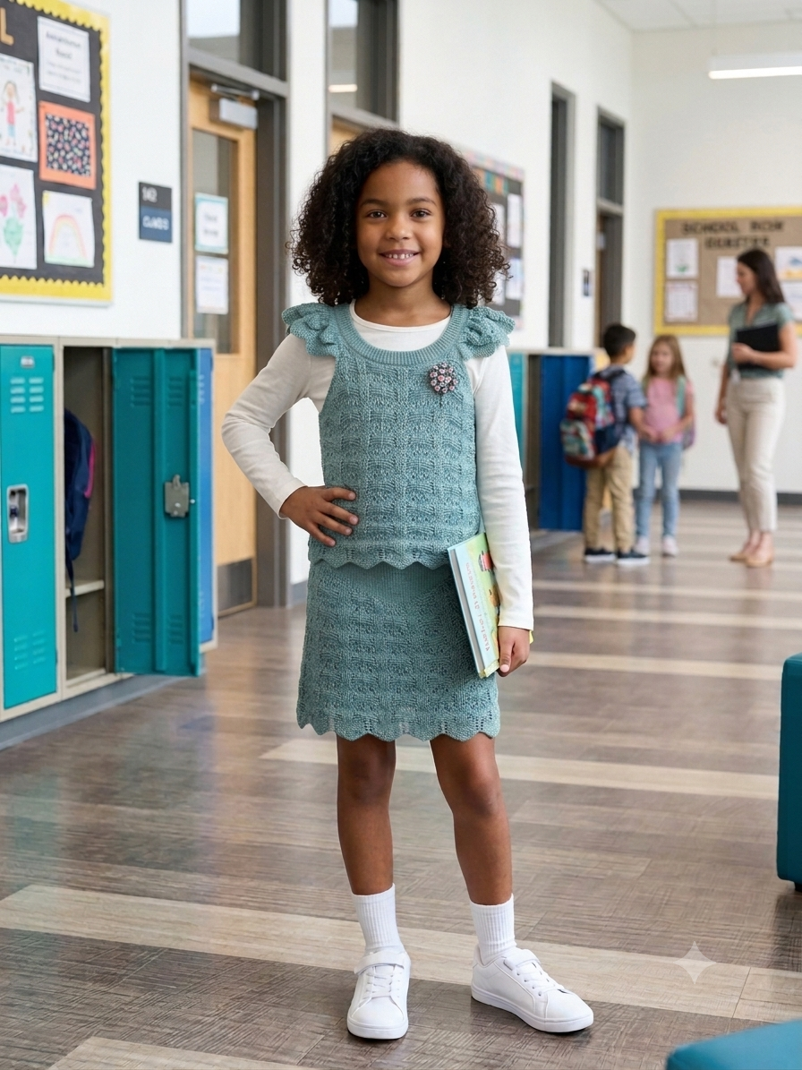 Jasmine-Teal Crochet Top & Skirt Set,