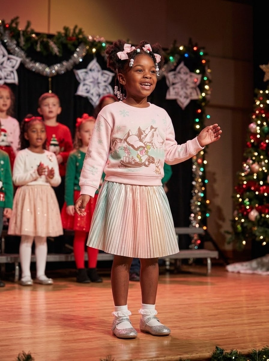 Kasey-Grinch Pleated Ombre Skirt & Top Set (Size-3T)