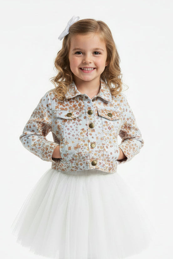 Floral Jean Jacket (Size S 4/5) Girl's Outwear