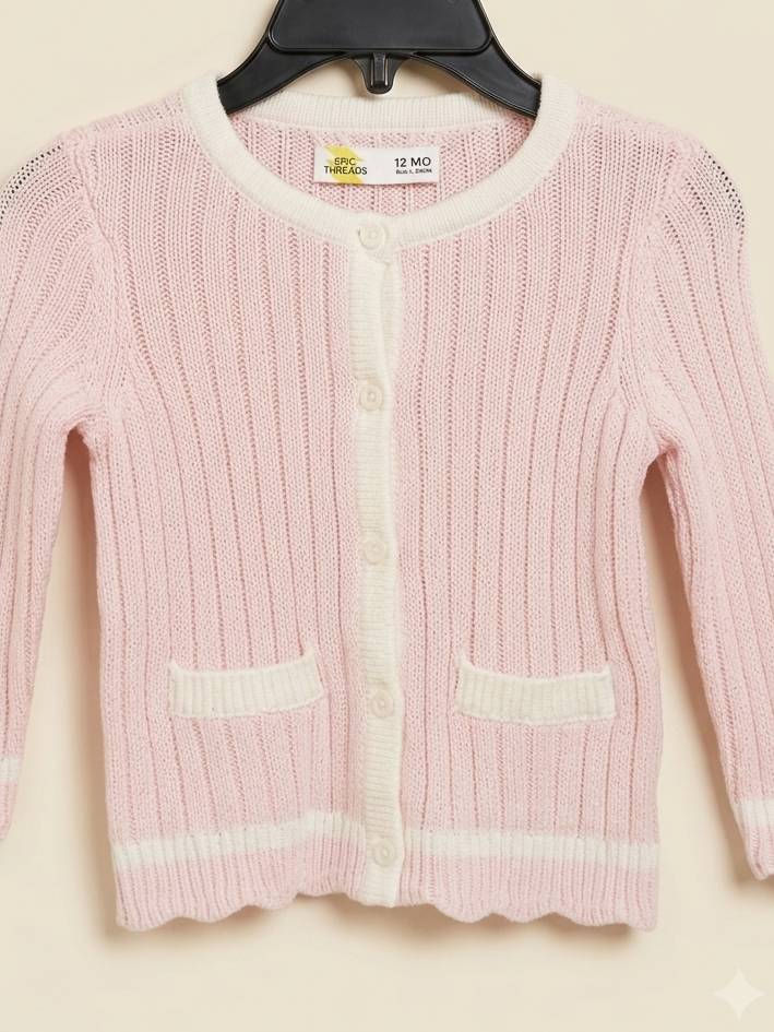 Soft Ribbed Pink/White Cardigan (Various Sizes)