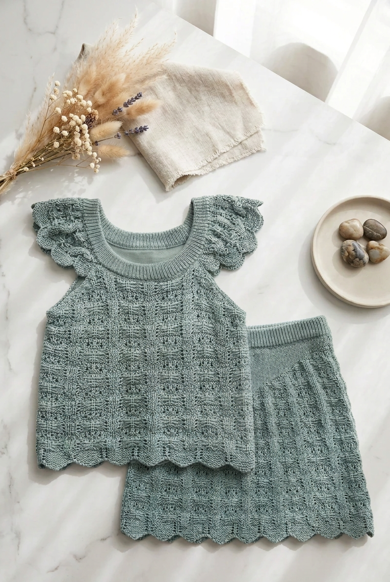 Jasmine-Teal Crochet Top & Skirt Set,