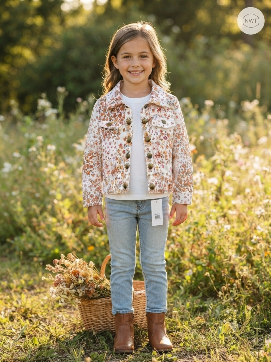 Floral Jean Jacket (Size S 4/5) Girl's Outwear