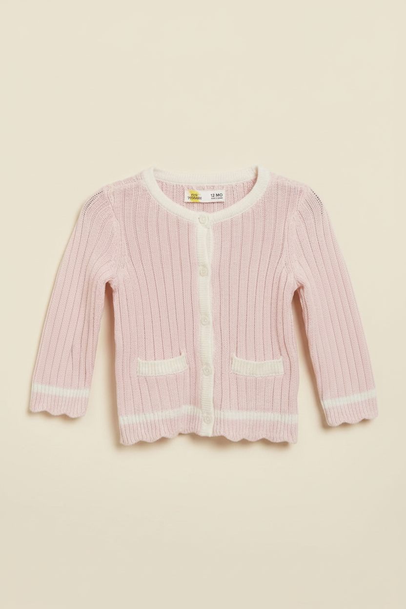 Soft Ribbed Pink/White Cardigan (Various Sizes)