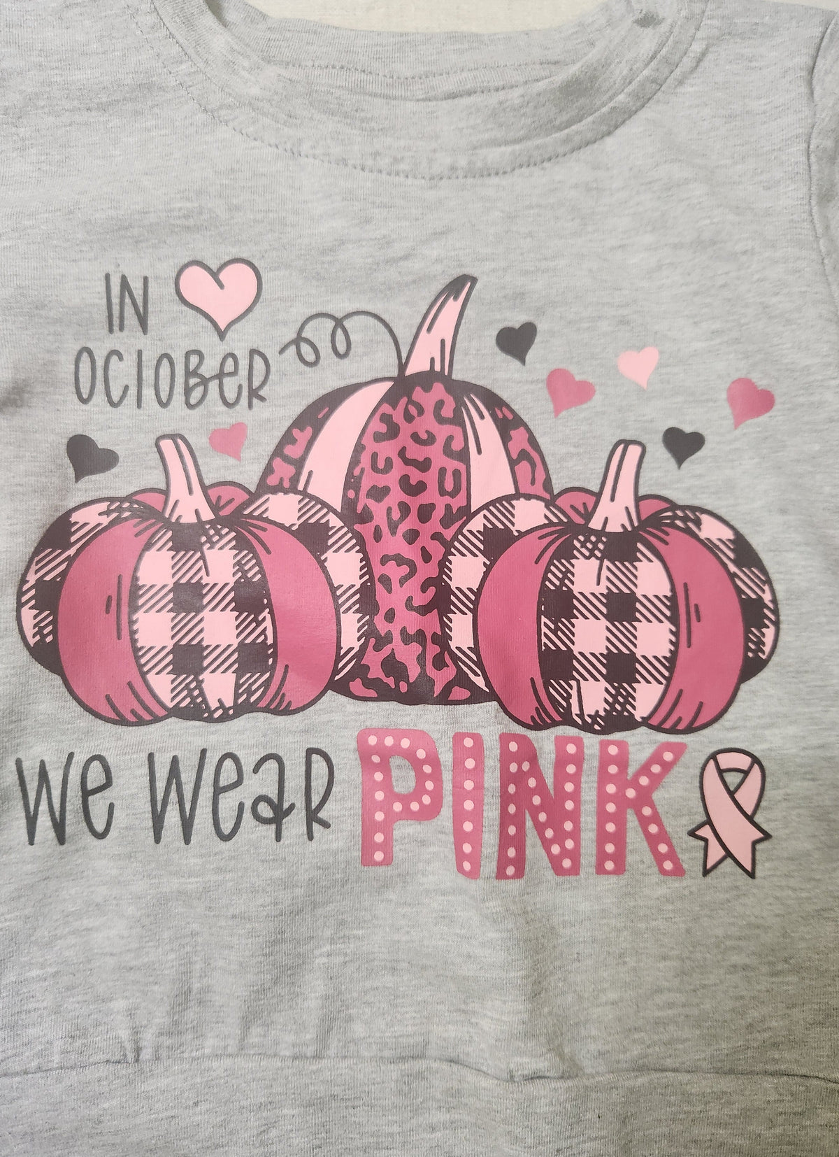Miriam-Breast Cancer Awareness Girl's Gray/Pink Top & Skirt Set(S-2XS)