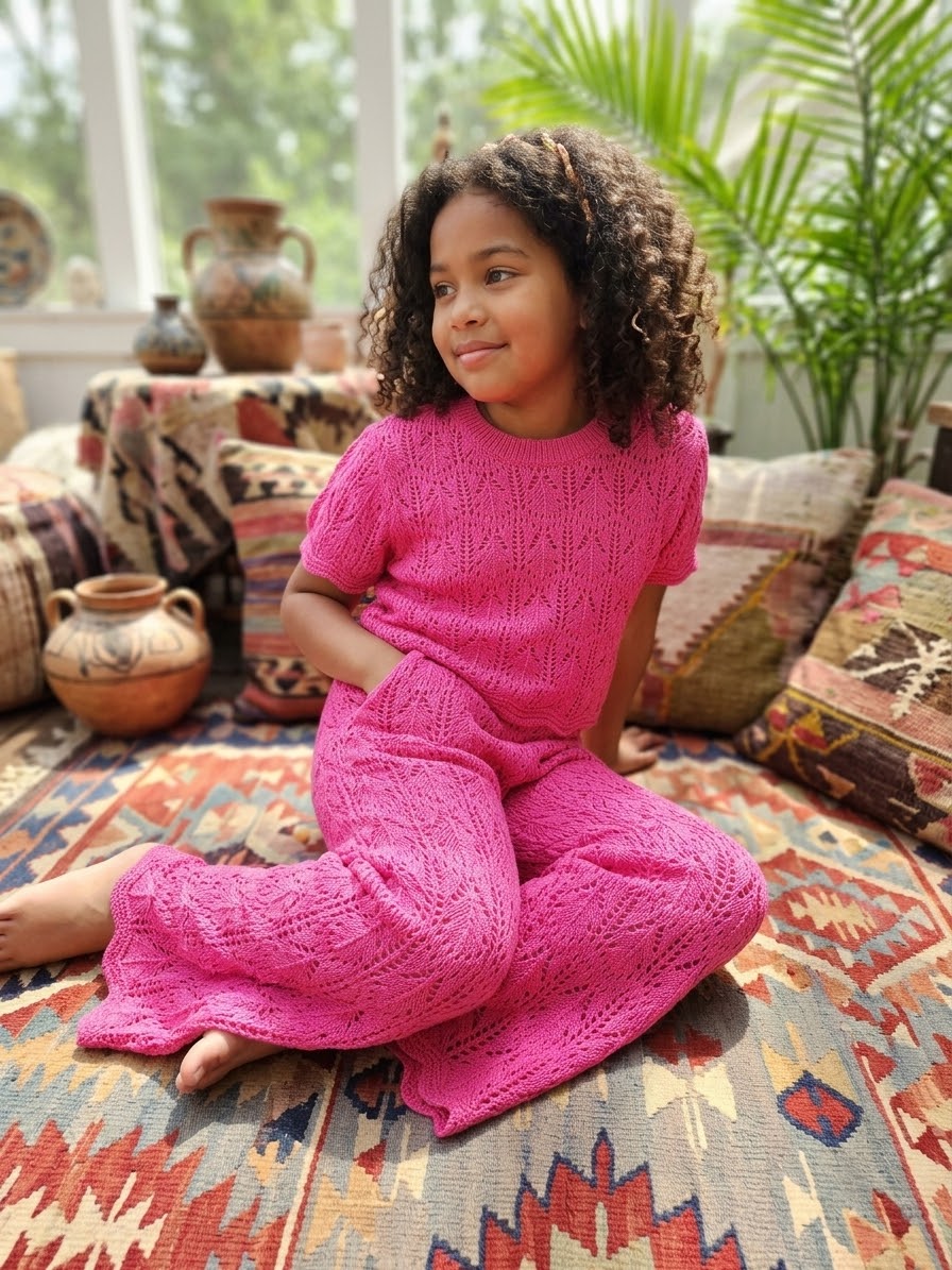 Erica-Pink Knit Pant Set (Size 6X) Matching Set