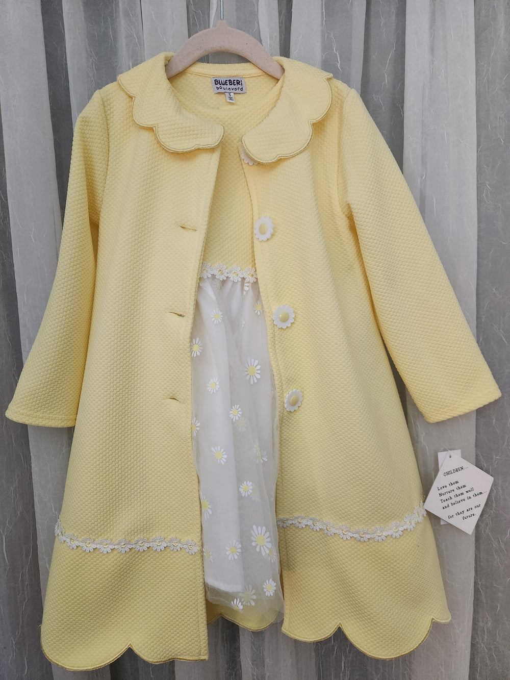 Blueberi Boulevard Stunning Daisy Yellow/White Dress&Coat Ensemble, Size 5, NWT