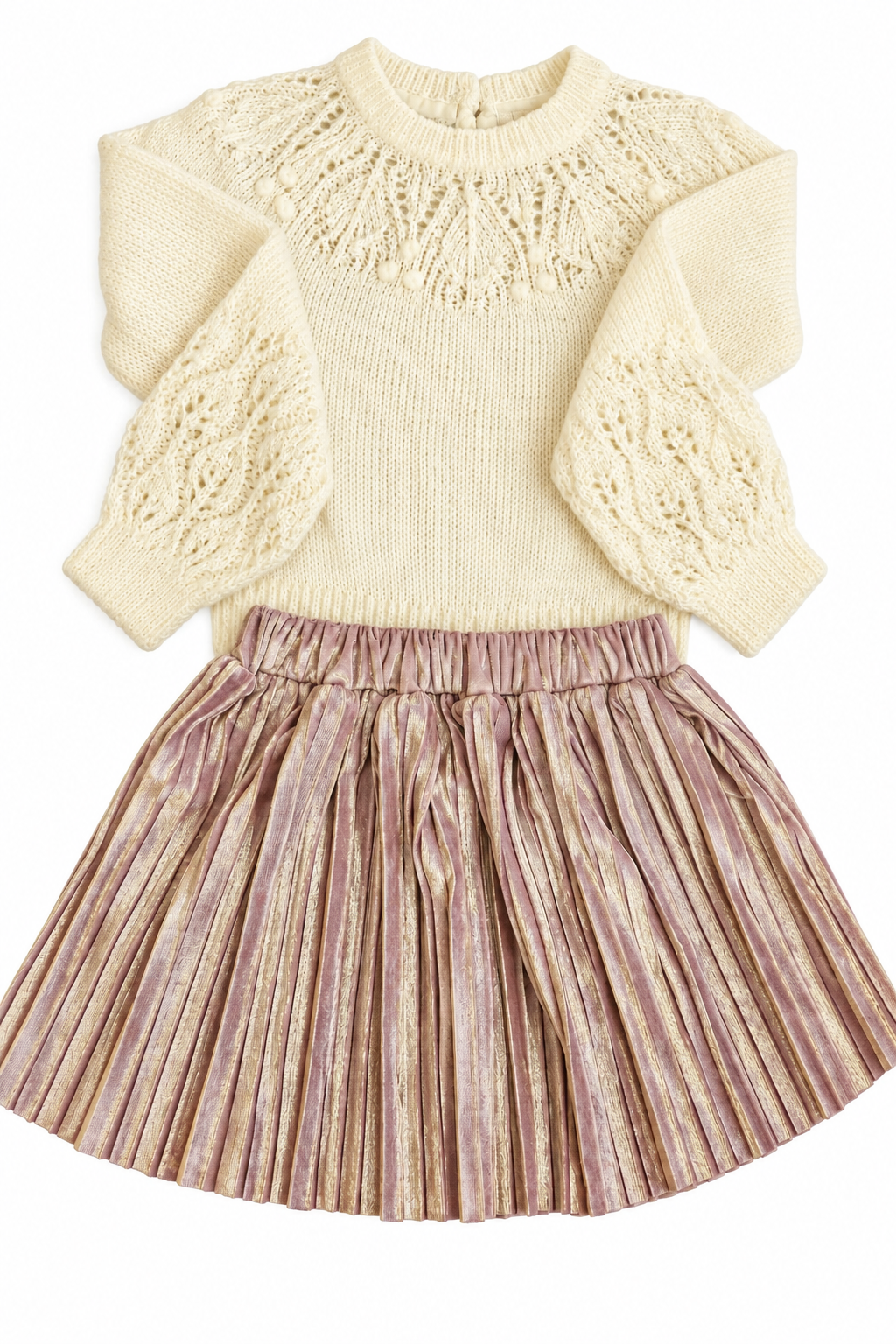 Chelsea-3 Piece Girl's Pleated  Skirt,Top & Faux Fur Vest Set (Size 2T)