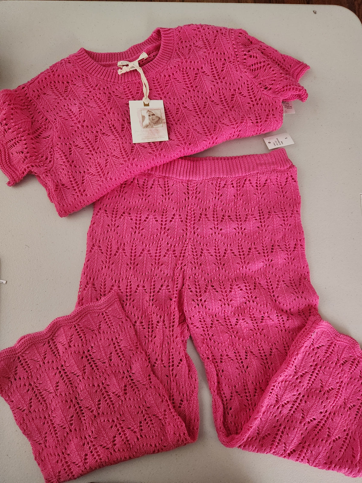 Erica-Pink Knit Pant Set (Size 6X) Matching Set