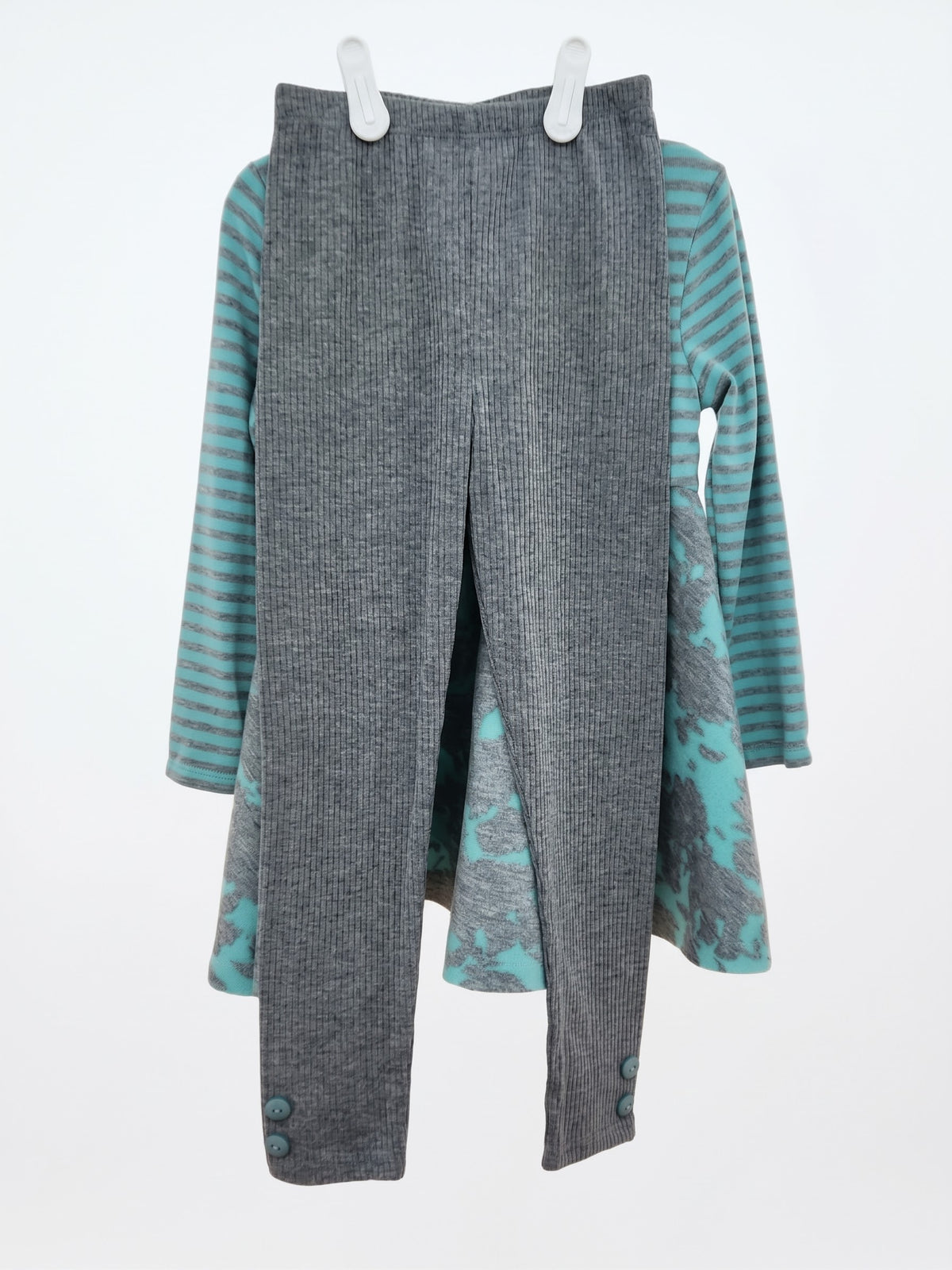 Tasha-Teal/Grey Flared Top & Legging (Size 4)