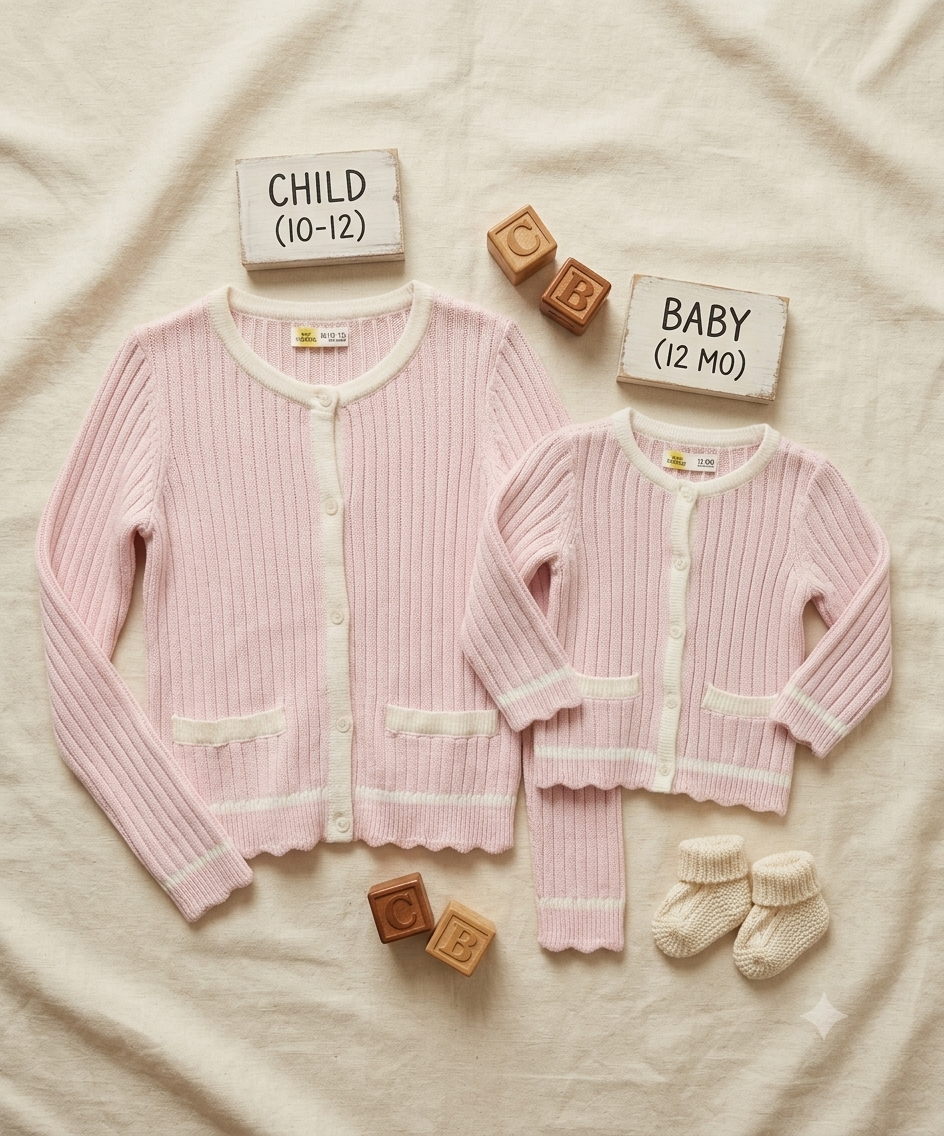 Soft Ribbed Pink/White Cardigan (Various Sizes)
