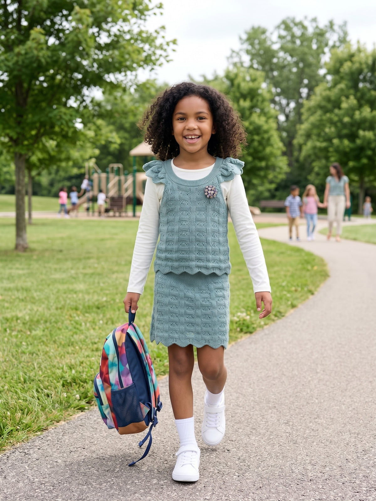 Jasmine-Teal Crochet Top & Skirt Set,
