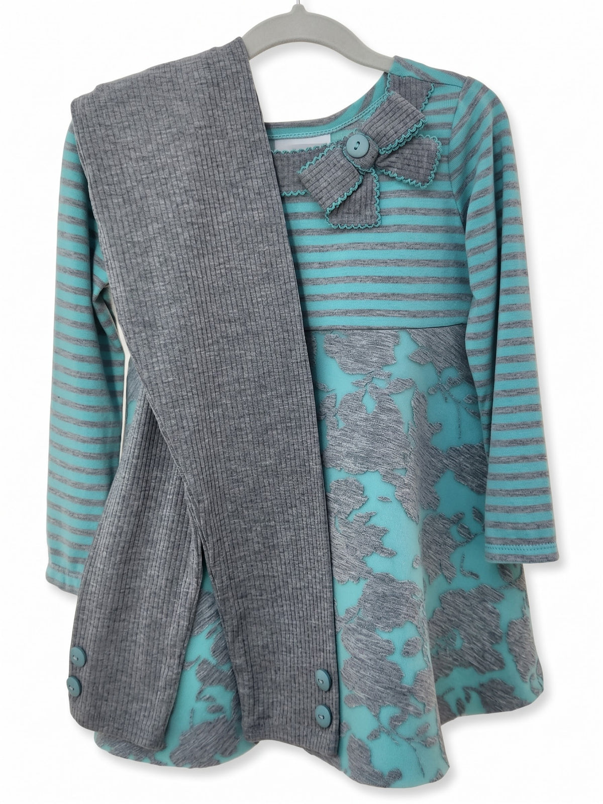 Tasha-Teal/Grey Flared Top & Legging (Size 4)