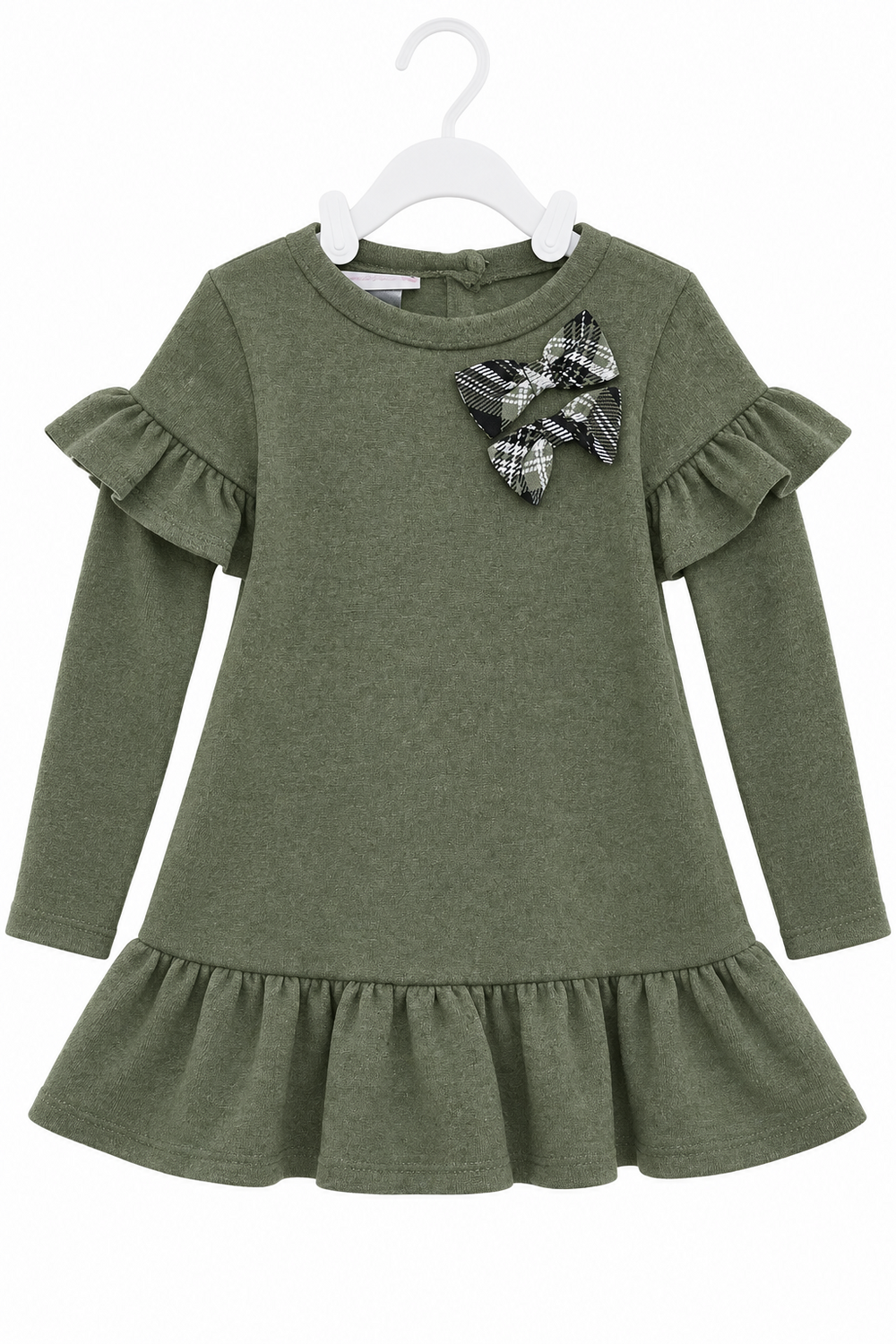 Janelle-Toddler Olive Peplum Top/Navy Plaid Legging Set, Size 2T,3T