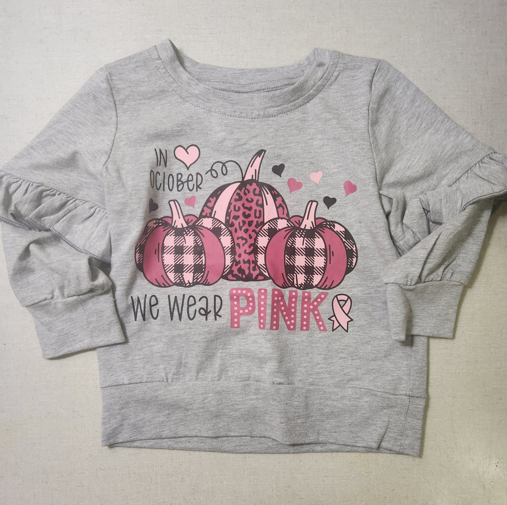 Miriam-Breast Cancer Awareness Girl's Gray/Pink Top & Skirt Set(S-2XS)