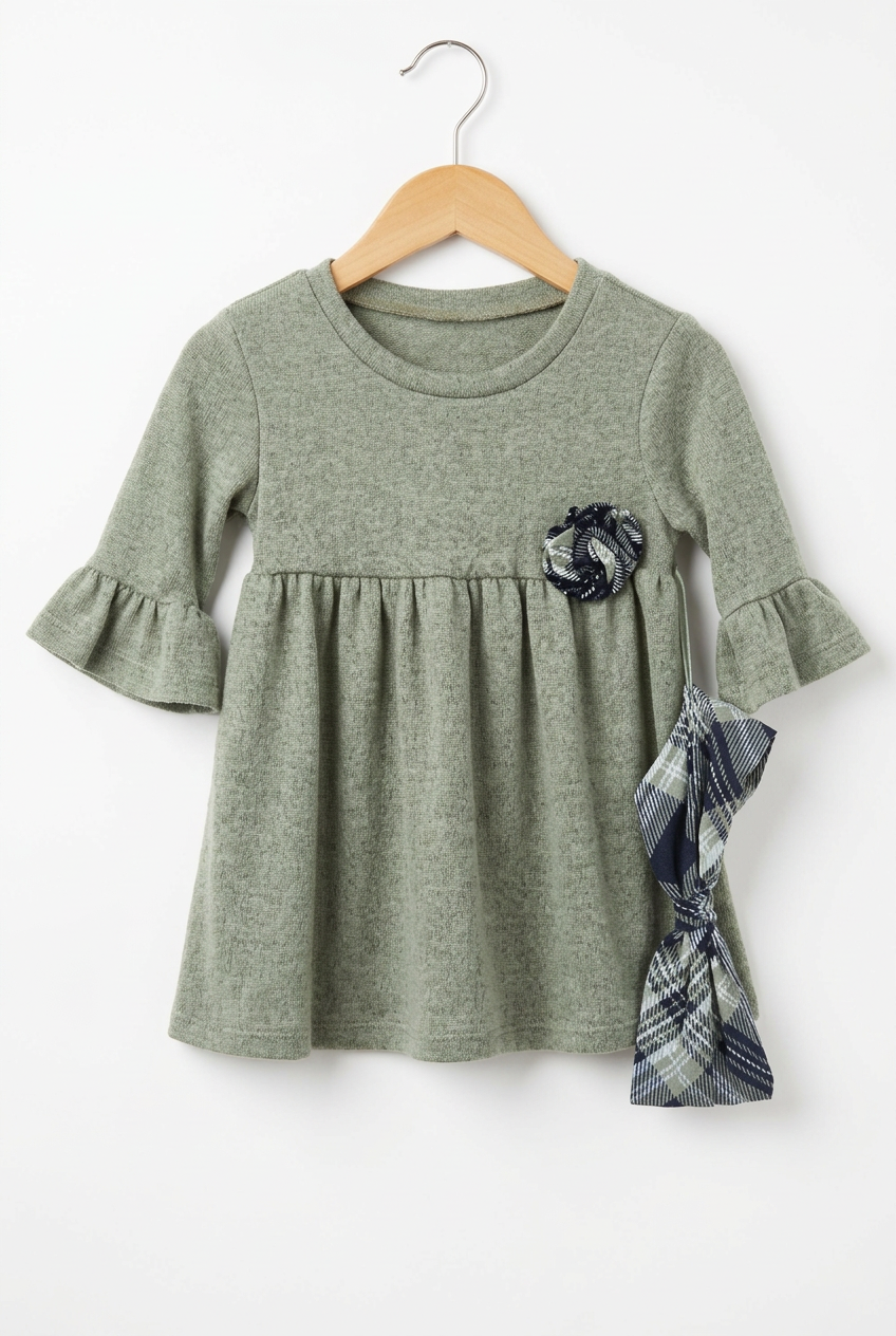 Janelle 2-Baby Olive Peplum Top/Navy Plaid Legging Set, Size 12 months