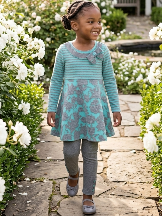 Tasha-Teal/Grey Flared Top & Legging (Size 4)