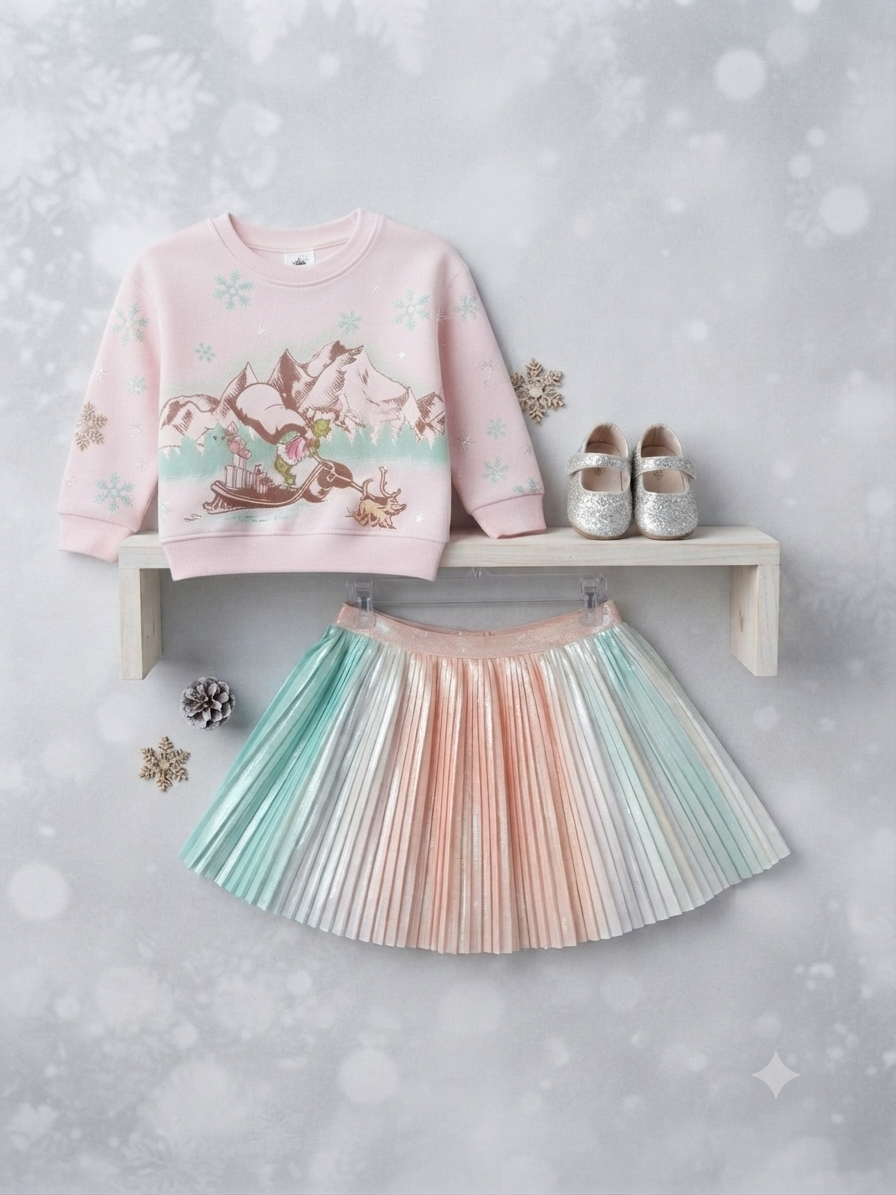 Kasey-Grinch Pleated Ombre Skirt & Top Set (Size-3T)