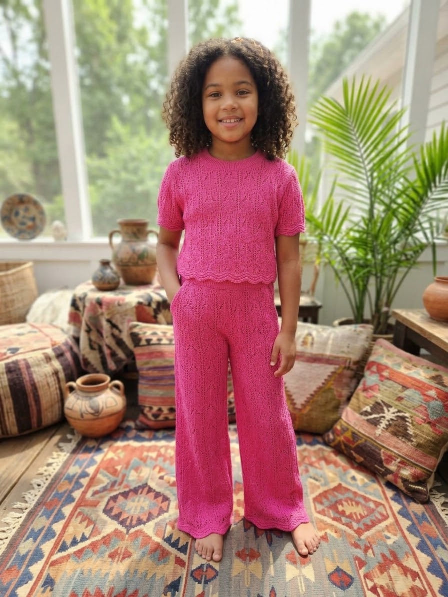 Erica-Pink Knit Pant Set (Size 6X) Matching Set