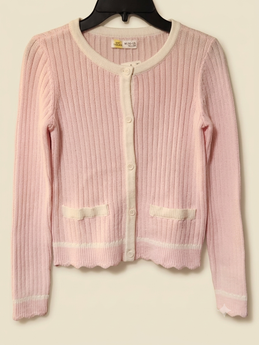 Soft Ribbed Pink/White Cardigan (Various Sizes)