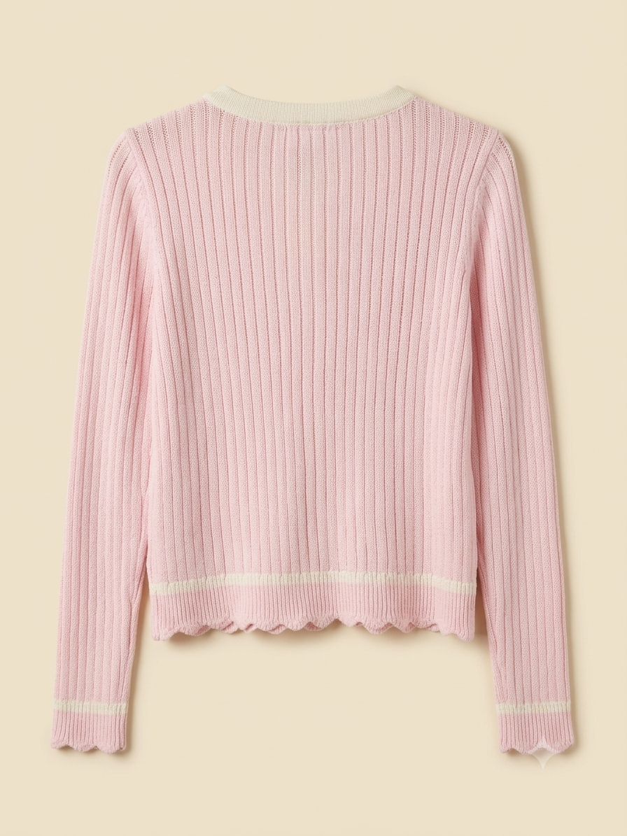 Soft Ribbed Pink/White Cardigan (Various Sizes)