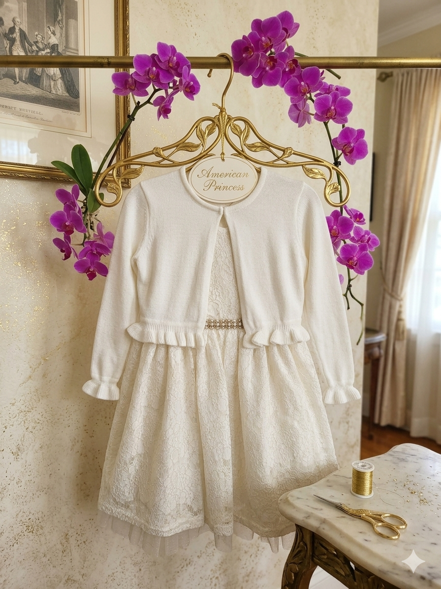 Jovial Jacquelyn (Various Sizes) Girl's Dress & Cardigan