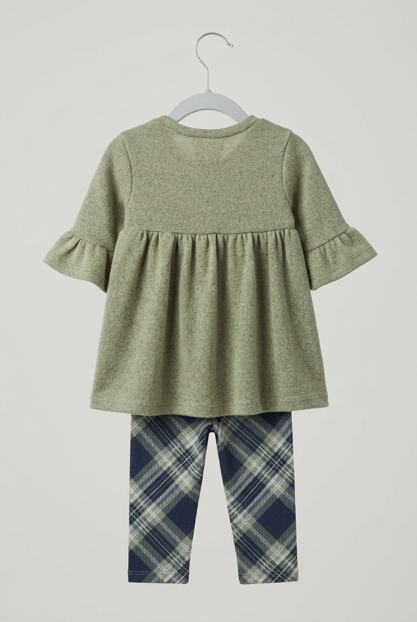 Janelle 2-Baby Olive Peplum Top/Navy Plaid Legging Set, Size 12 months