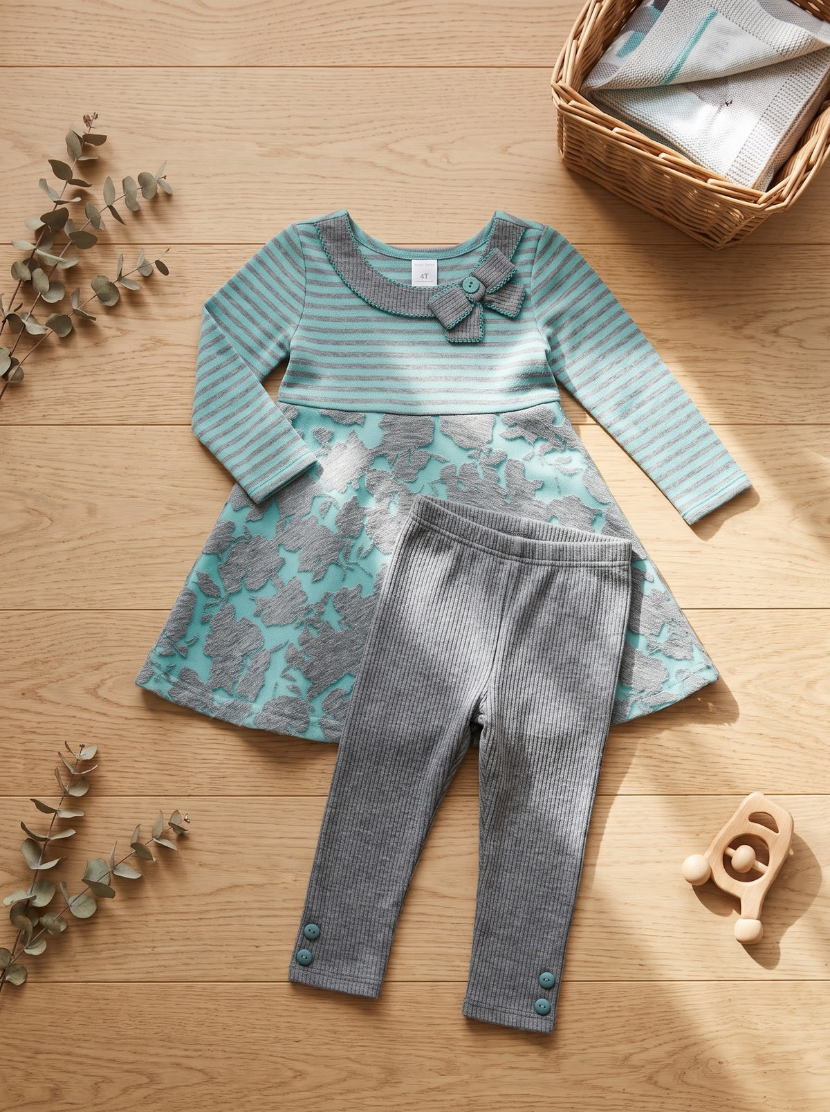 Tasha-Teal/Grey Flared Top & Legging (Size 4)